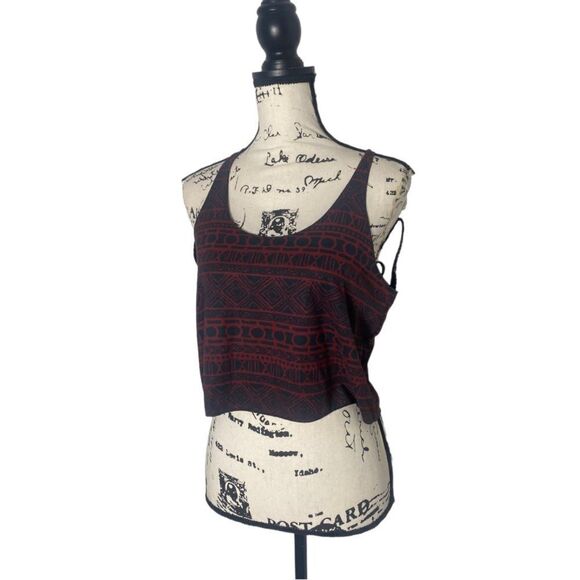 Brandy Melville Maroon & Black Geometric Flowy Crop Top One Size Boho Cami - Picture 1 of 5